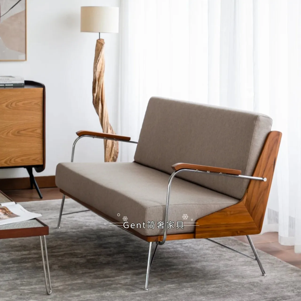 

Italian designer modern light luxury solid wood metal legs bedroom study leisure chair simple living room single sofa chair