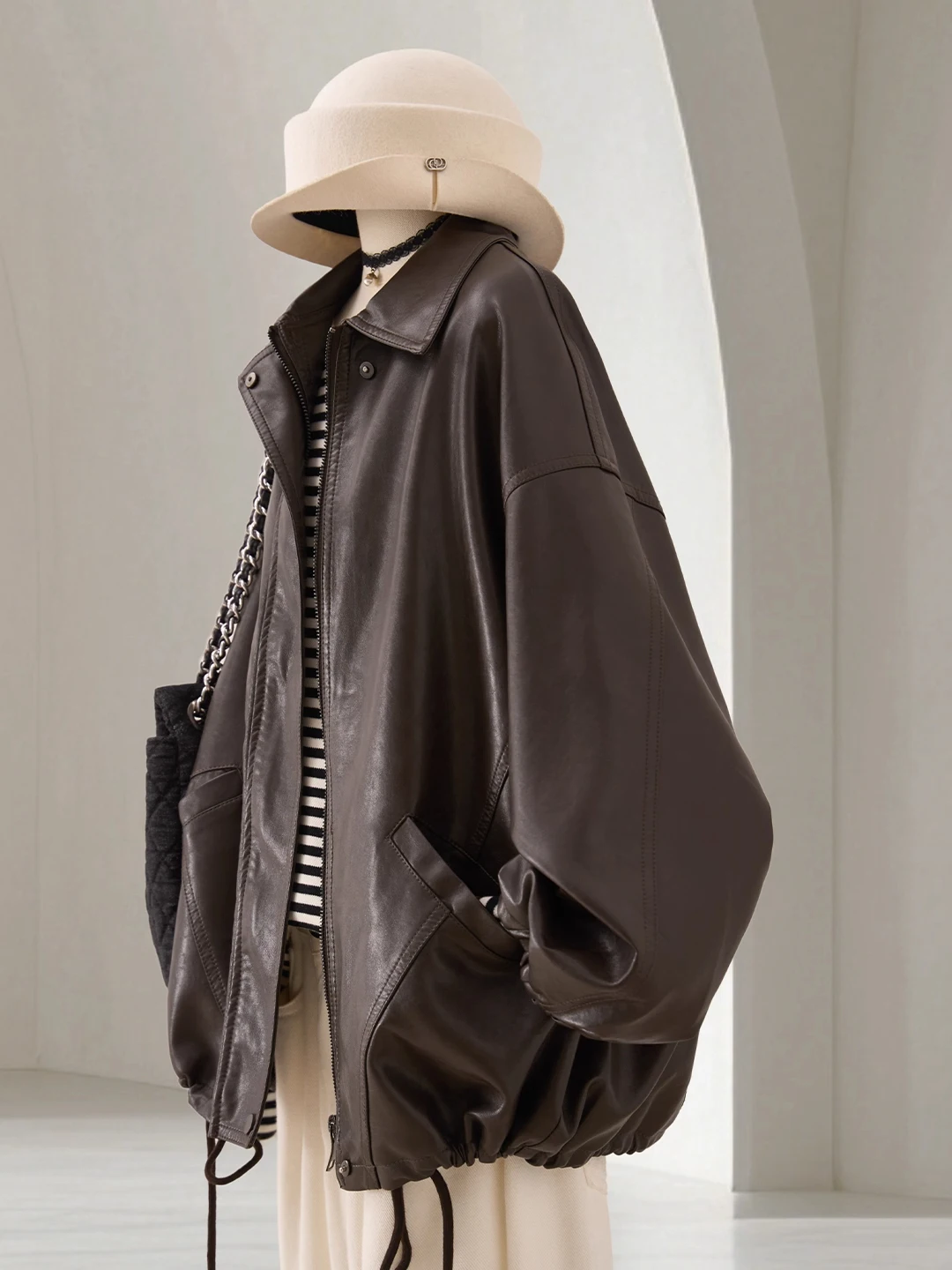 

Кожаная куртка из ПУ-кожи глубокого коричневого цвета, большой размер, 300 Pou, для мужчин и женщин, осенняя новинка, стильная мотоциклетная куртка, повседневная модная одежда