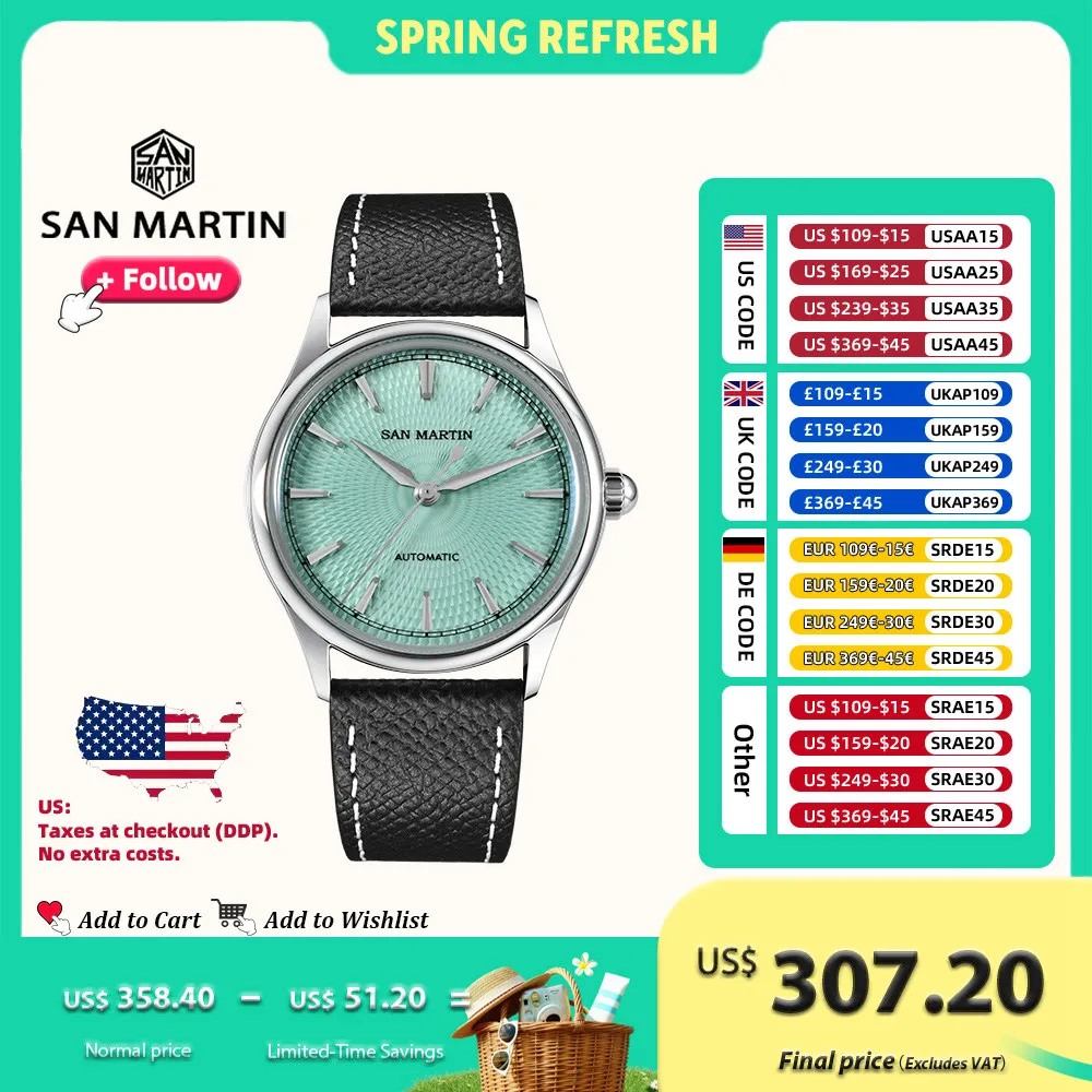 

San Martin 37mm Dress Men Watch ST1812 Automatic Movement Luxury Steel Mechanical Watches Couple Gifts Waterproof 10Bar SN0110