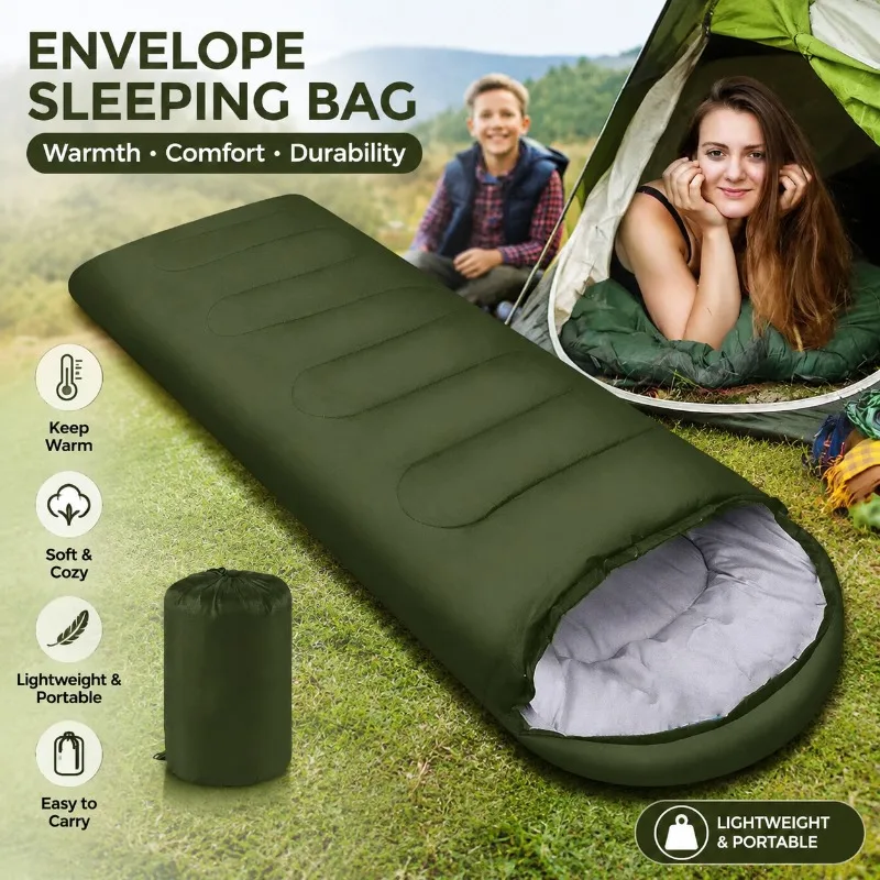 Saco de Dormir Envelope para Adultos, Leve e Portátil, para Camping ao Ar Livre, 3 Estações, Aquecido e Reforçado, Equipamento para Viagem, Caminhada e Mochilão