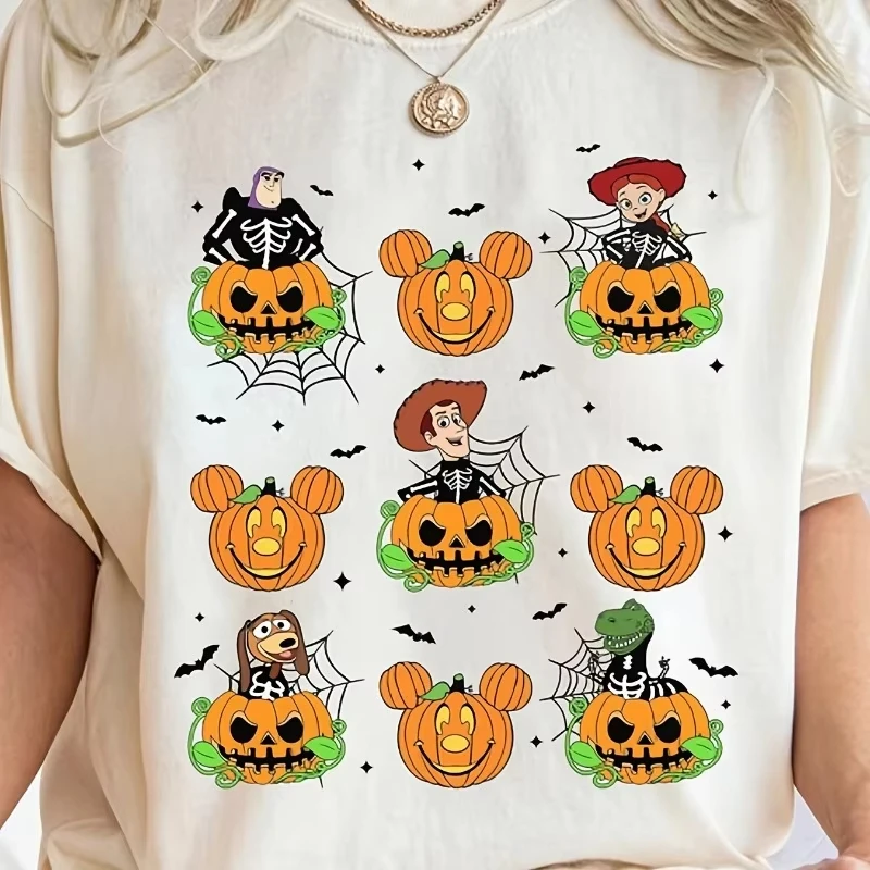 

Halloween Toy Story Cartoon T-Shirt Disney Summer New Women's Clothing Plus Size Holiday Gift Loose Casual Short Sleeve Top