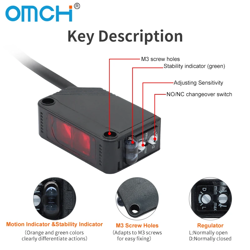 OMCH E3Z-D61/R81/T62 Feedback Reflective Switch Optical Diffuse Sensor Switch Opposite Sensor Detection Distance 2m PNP NPN NO