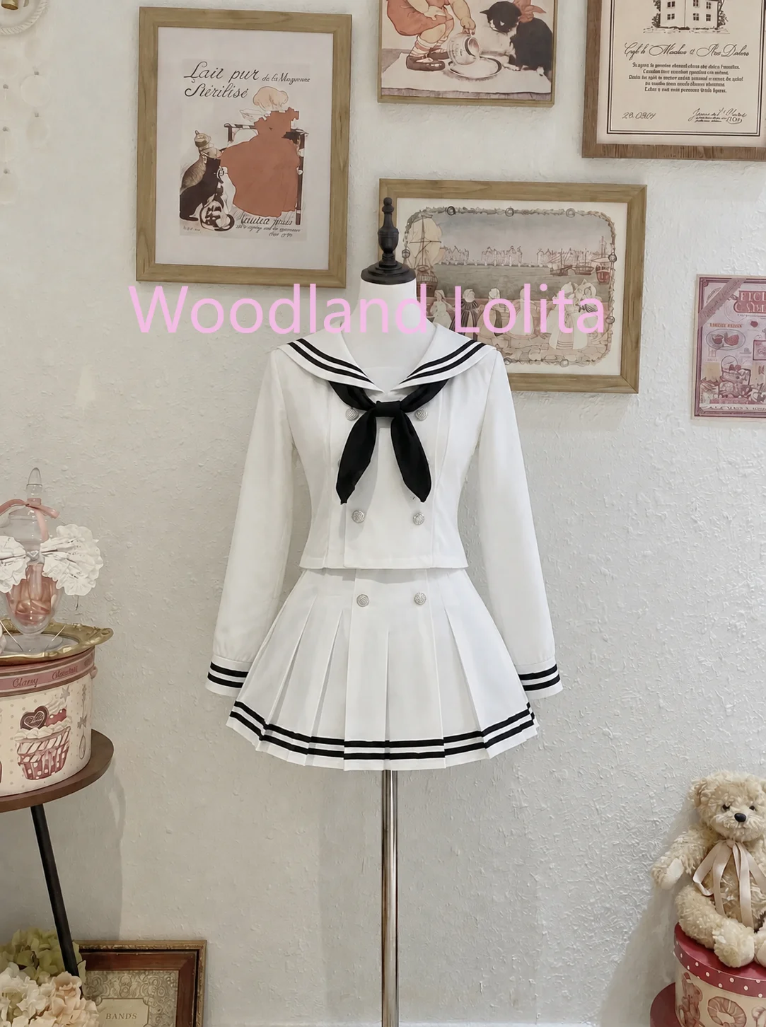 Japanese Preppy Style 2 Piece Set Women Sailor Collar Double Breasted Tops + Pleated Mini Skirt + Scarf Sweet Vintage Outfit