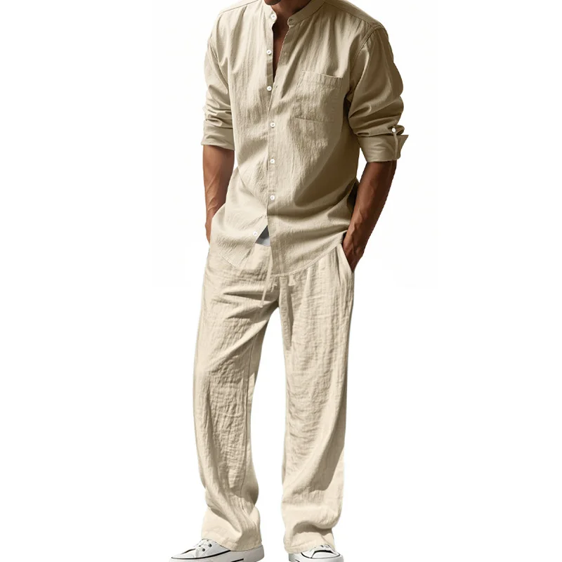 NONE Men Linen Casual Suit Long Sleeve 5
