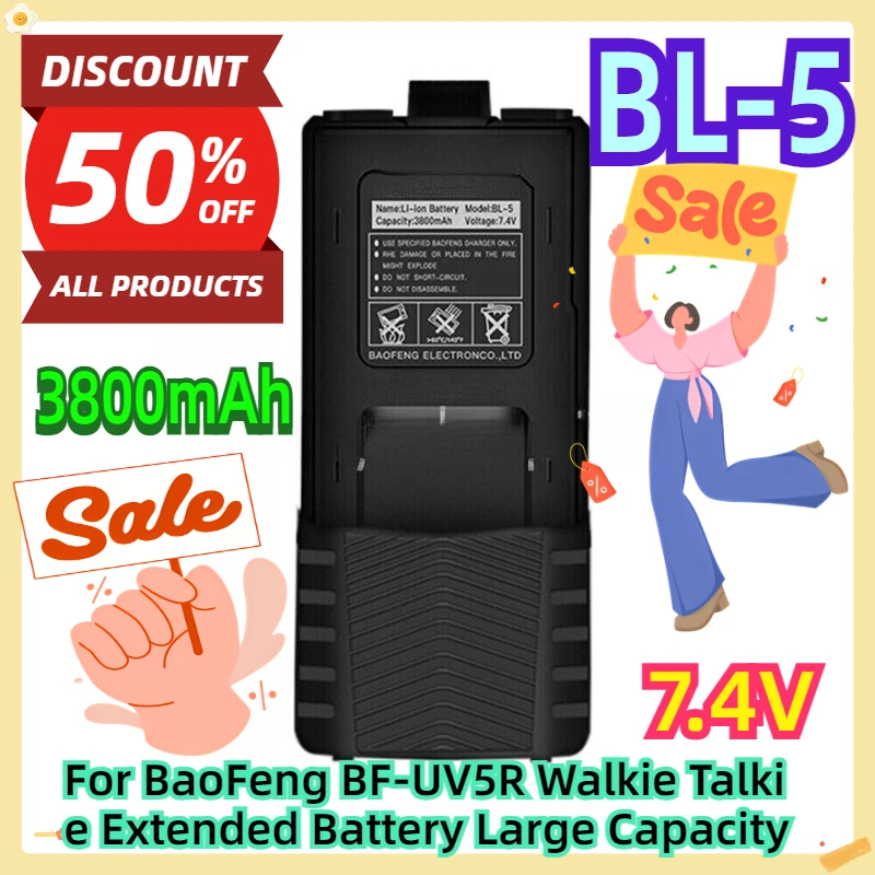 

For BaoFeng BF-UV5R Walkie Talkie Extended Battery Large Capacity 3800mah