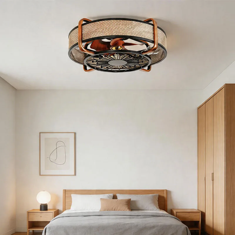 Ironwork Ceiling Fan Light  With Remote 6 Speeds Reversible Ceiling Fan Lamp Dining Room Living Room Home Decoration Chandelier