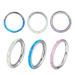 1Pc G23 Titanium 6-12mm Opal Nose Ring Hoop Septum Clicker Hinged Segment Ear Cartilage Tragus Helix Lip Piercing Body Jewelry