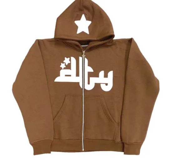 Mens Star Letter Printed Hoodies Harajuku High Street Hooded Sweatshirts Y2K Streetwear Hip Hop Gothic Zip Up Loose Jacket Coats