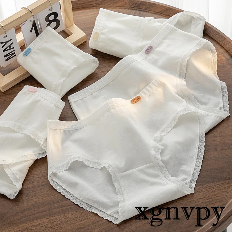 xgnvpy Cotton White Underwear Female Cute Girl Birthday Series 5A Antibacterial Mid-rise Pure Desire Summer Wear Soft Breathable