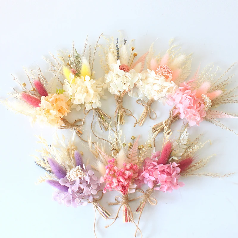 1PC Mini Natural Dry Flowers Bouquet Boutonnieres Groomsmen Buttonholes Bridesmaid Flower Corsage Brooch Christmas Wedding Decor