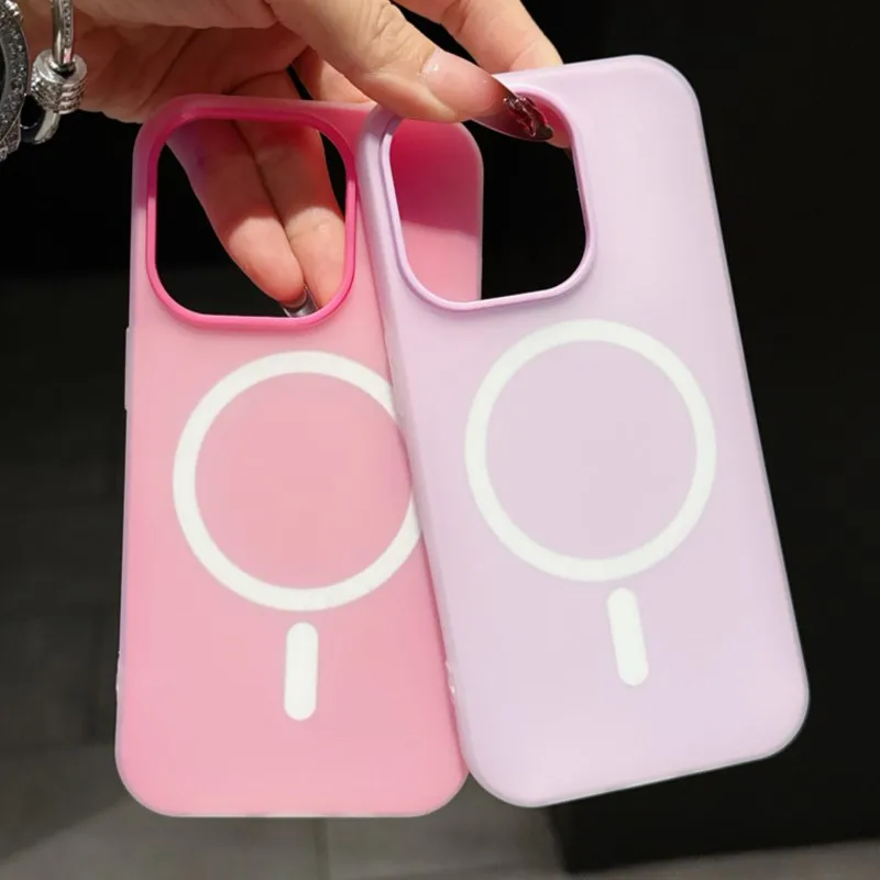 حافظة فاخرة بلون الحلوى 2 في 1 Magsafe لهاتف آيفون 17 Air 16 15 14 Plus 13 12 Pro Max 11 غطاء مغناطيسي لاسلكي غير لامع #4
