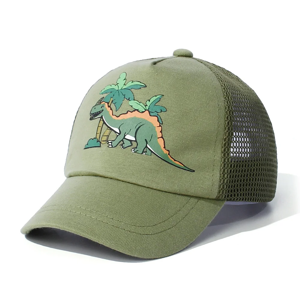 Lovely Kids Trucker Ball Cap Outdoor Leisure Duck Cap Solid Color Curved Brim Sun Hat Baseball Cap Dinosaur print baseball cap