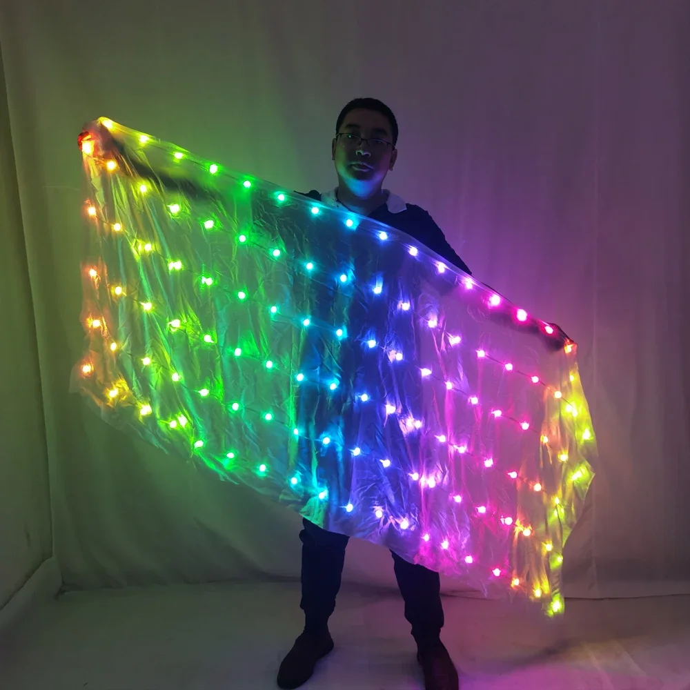 LED Veils Light Silk Belly Dance Performance Wear Rainbow Colored Rectangle Veil Props Accessories