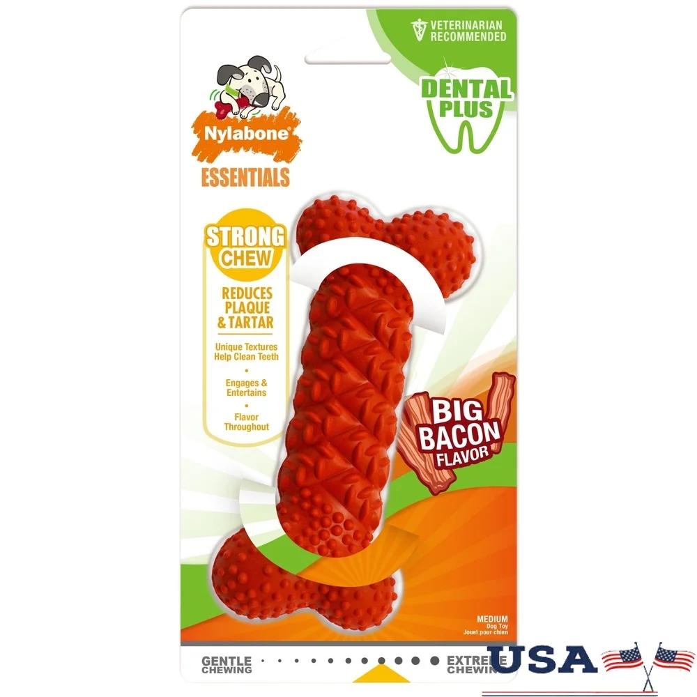 Juguete para masticar hueso trenzado de goma Dental diario para perros hasta 35 libras juguete masticable resistente con sabor a tocino diseño texturizado salud Dental