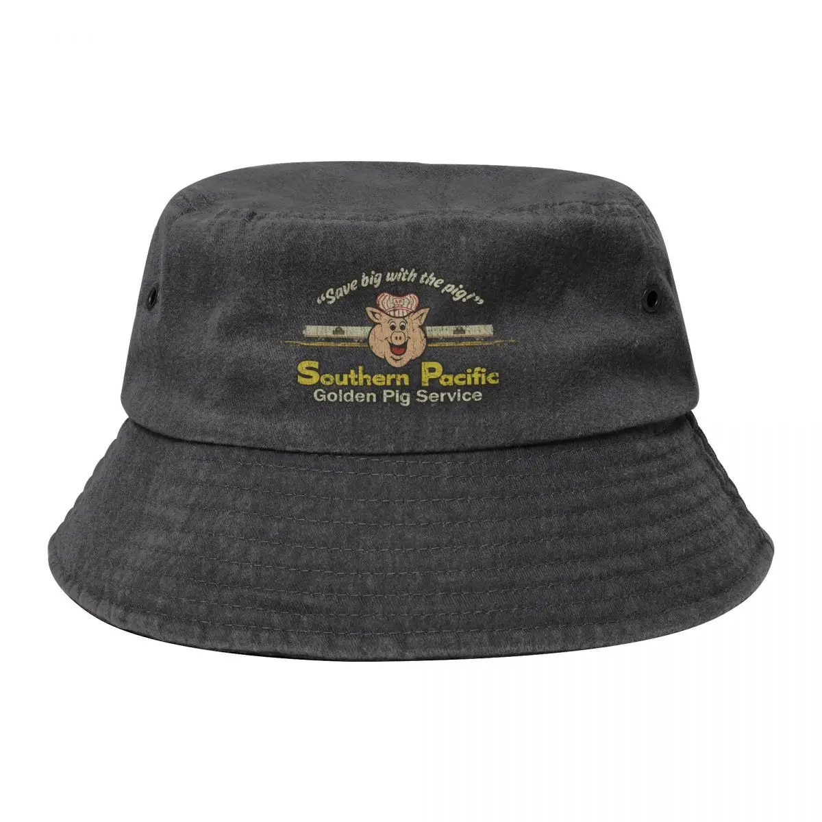 

Southern Pacific Golden Pig Service 1980 Bucket Hat fashionable Big Size Hat derby hat sailor cap for men Women Caps Men's