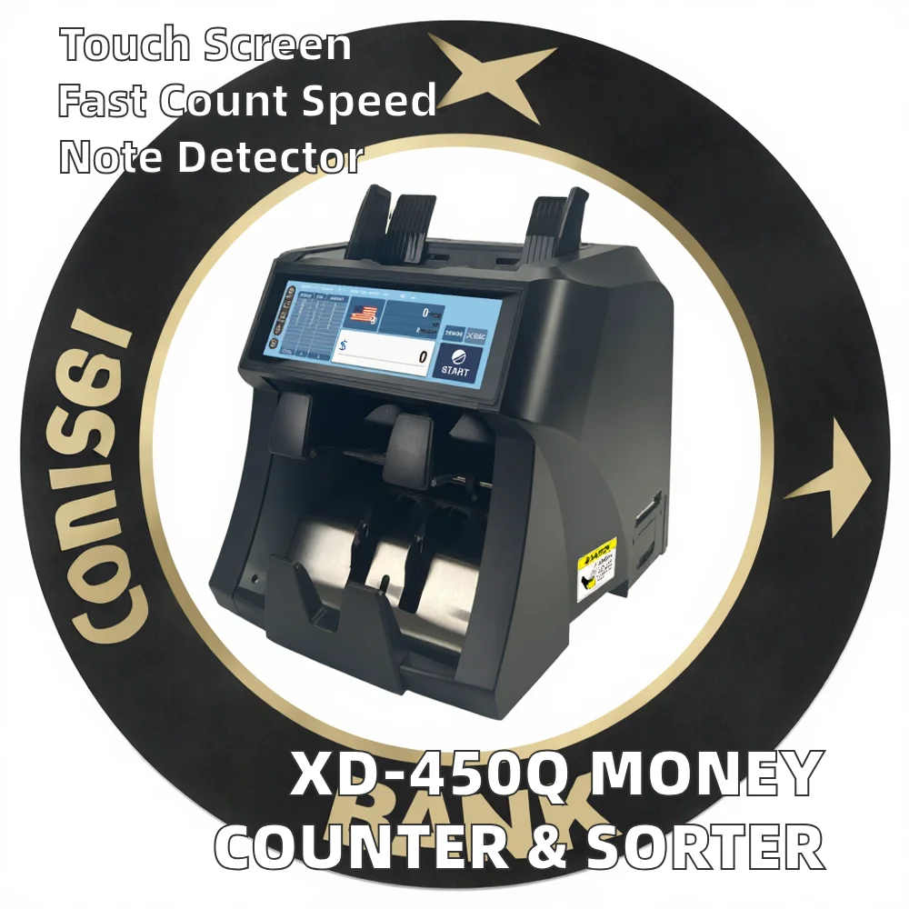 Dual CIS  Notes Sorter State-of-the-Art Cash Counting 2025 Latest XD-450Q Money Counter 7.84 INCH FULL Touch Screen Detector