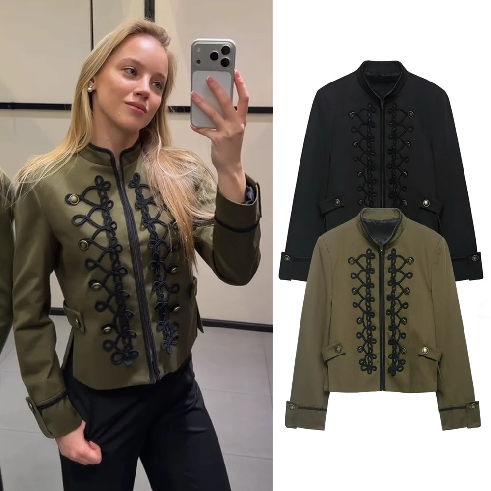 

ZYIG 2026 Spring New Arrival Women's Elegant Suit Jacket with Padded Shoulders and Rope Knot Buttons