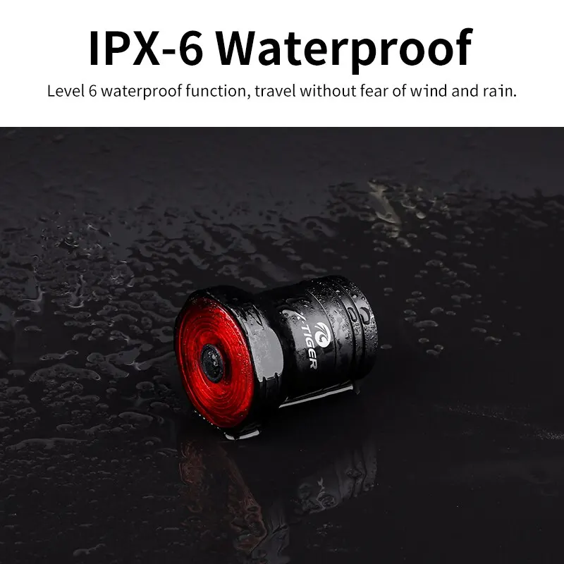 X-TIGER Bike Rear Light Smart Brake Sensing Light Bicycle Tail Light IPX6 Waterproof LED Charging Taillight Cycling Accessories