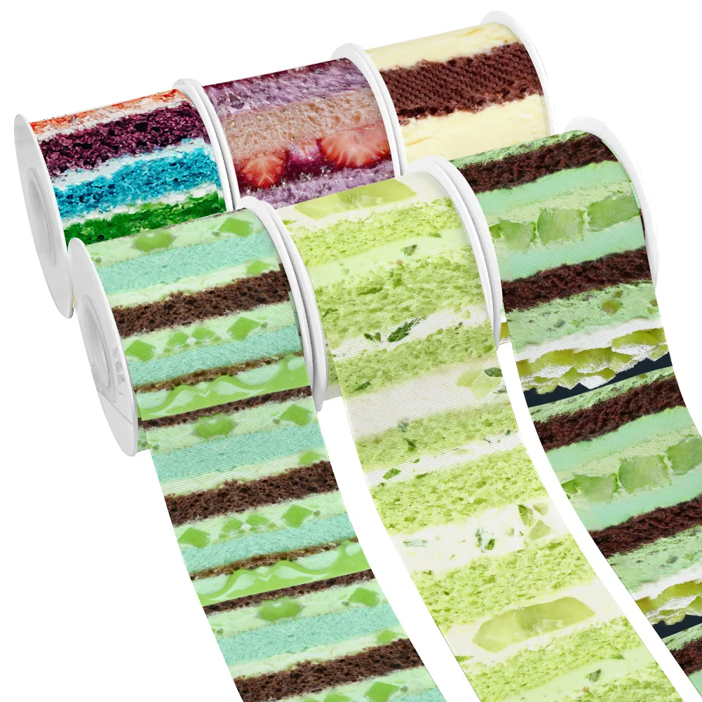 5 Yards Sweet Cake Fruit Pattern Printed Grosgrain Ribbon for Cheer Bows DIY Girl Headwear Hair Bows Satin Ribbon