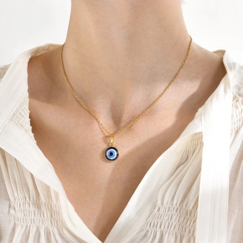 Minimalist Turkish Lucky Evil Eye Pendant Necklace For Women Thin Chain Mini Blue Eye Clavicle Chain Female Simple Jewelry Gifts