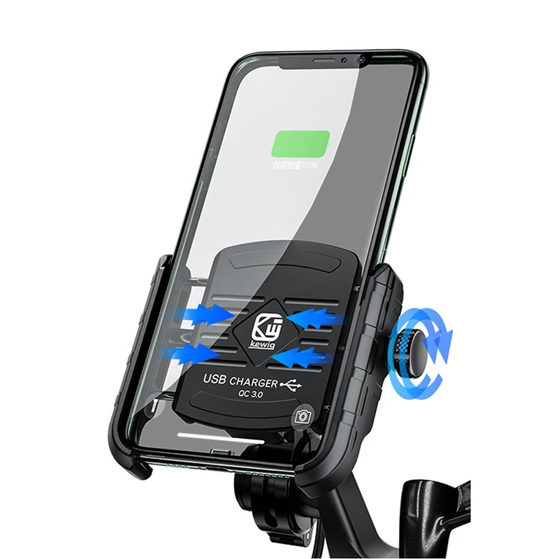 Motorcycle Rearview Mirror Phone Holder Support USB Charging Waterproof