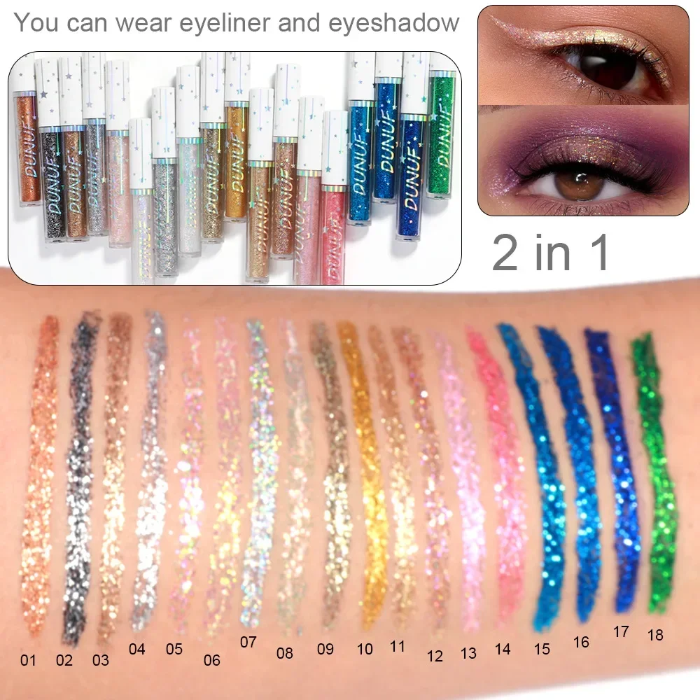 DUNUF White Gold Glitter Eyeshadow for Easy To Wear Waterproof Liquid Sequin Eyeliner Pen Beauty Eye Liner Makeup Tools