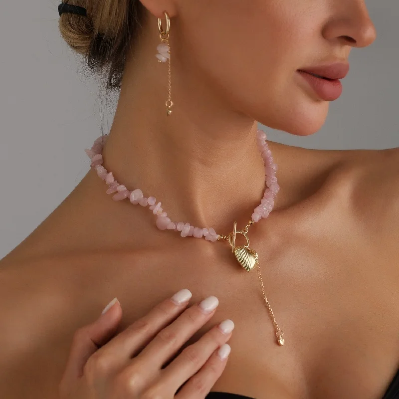 

Sweet Rose Pink Love Tassel Necklace Earrings Women's Design Gentle Versatile Jewelry Accessories Set