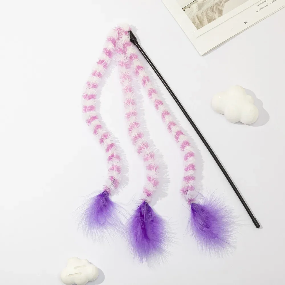 Interactive Cat Toys Funny Feather Teaser Stick with Bell Pets Collar Kitten Playing Teaser Training Toys Cats Supplies