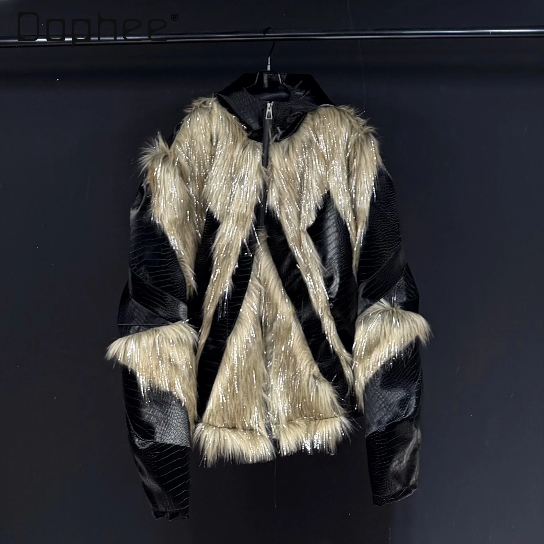 

Original Design PU Leather Patchwork Fur Coat Handsome Men's Top High Street Personality Trend Loose Casual Thicken Jacket Men