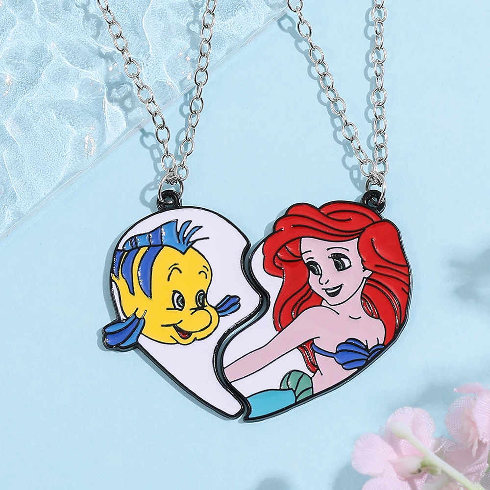 

2pc Disney Little Mermaid Cute Enamel Set Lapel Clothing Heart Pendant Fashion Christmas Gifts
