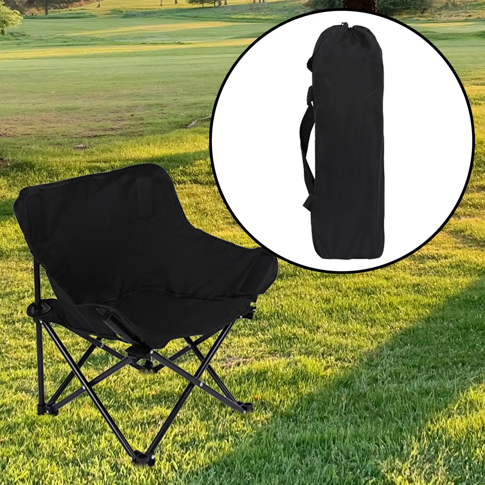 Folding Camping Chair with Pocket Outdoor Moon Chair Lightweight Foldable Non Slip Picnic Chair for BBQ Gym Stadium Heavy Duty