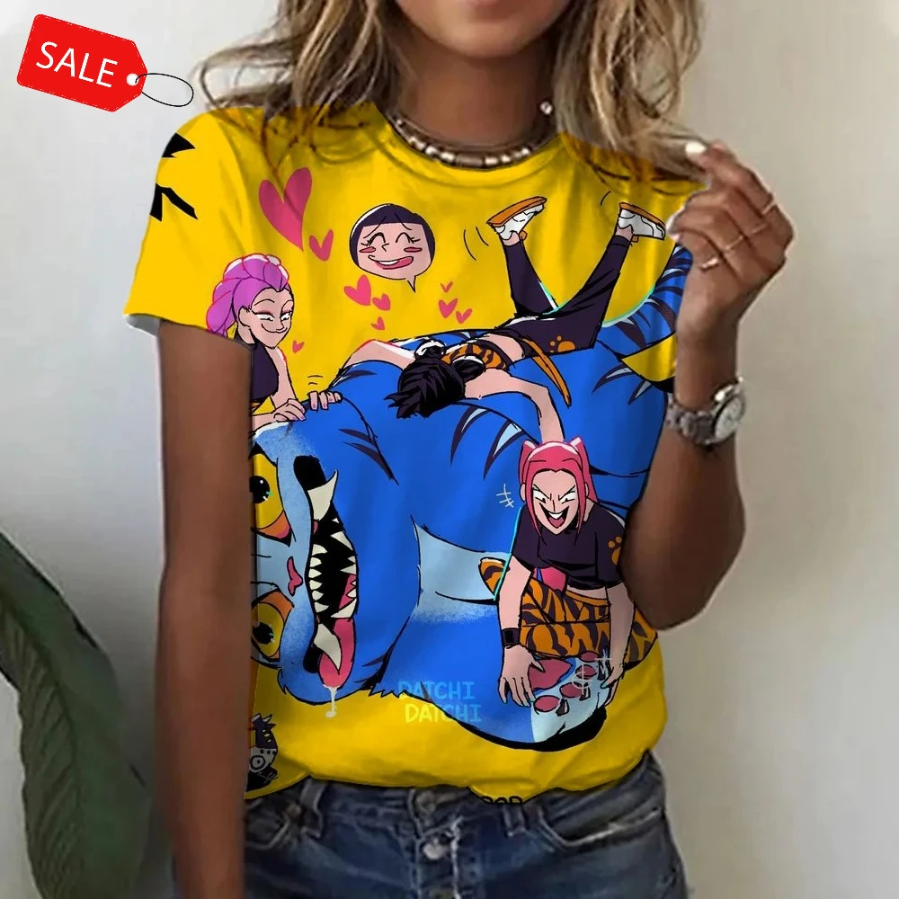 

Women's T-shirt KPop Demon Hunters print T-shirt Summer O-neck short sleeved Large Women's Harajuku Street Y2K Streetwear