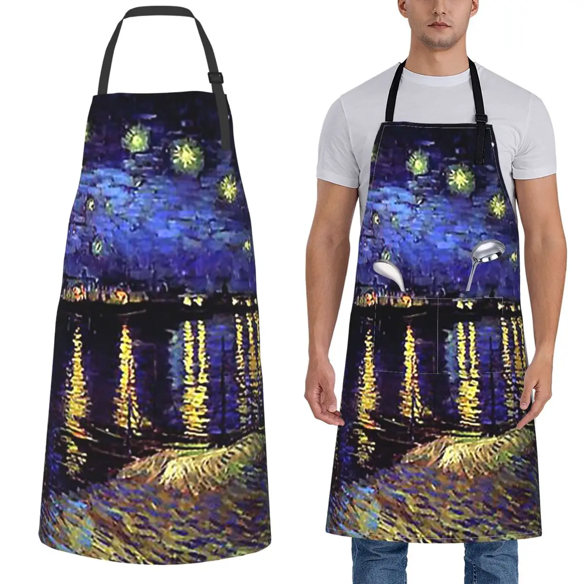 Vincent Van Gogh'Nuit Etoilee Sur Le Rhone' - Delantales 'Noche estrellada sobre el Rhone' Chef Tablier Cocina Delantal para mujeres y hombres