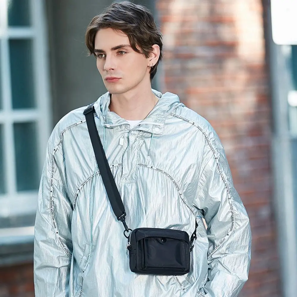 

Solid Color Men Mobile Bags Large Capacity Multifunctional Nylon Crossbody Bag Zipper Lightweight Simple Shoulder Bag School