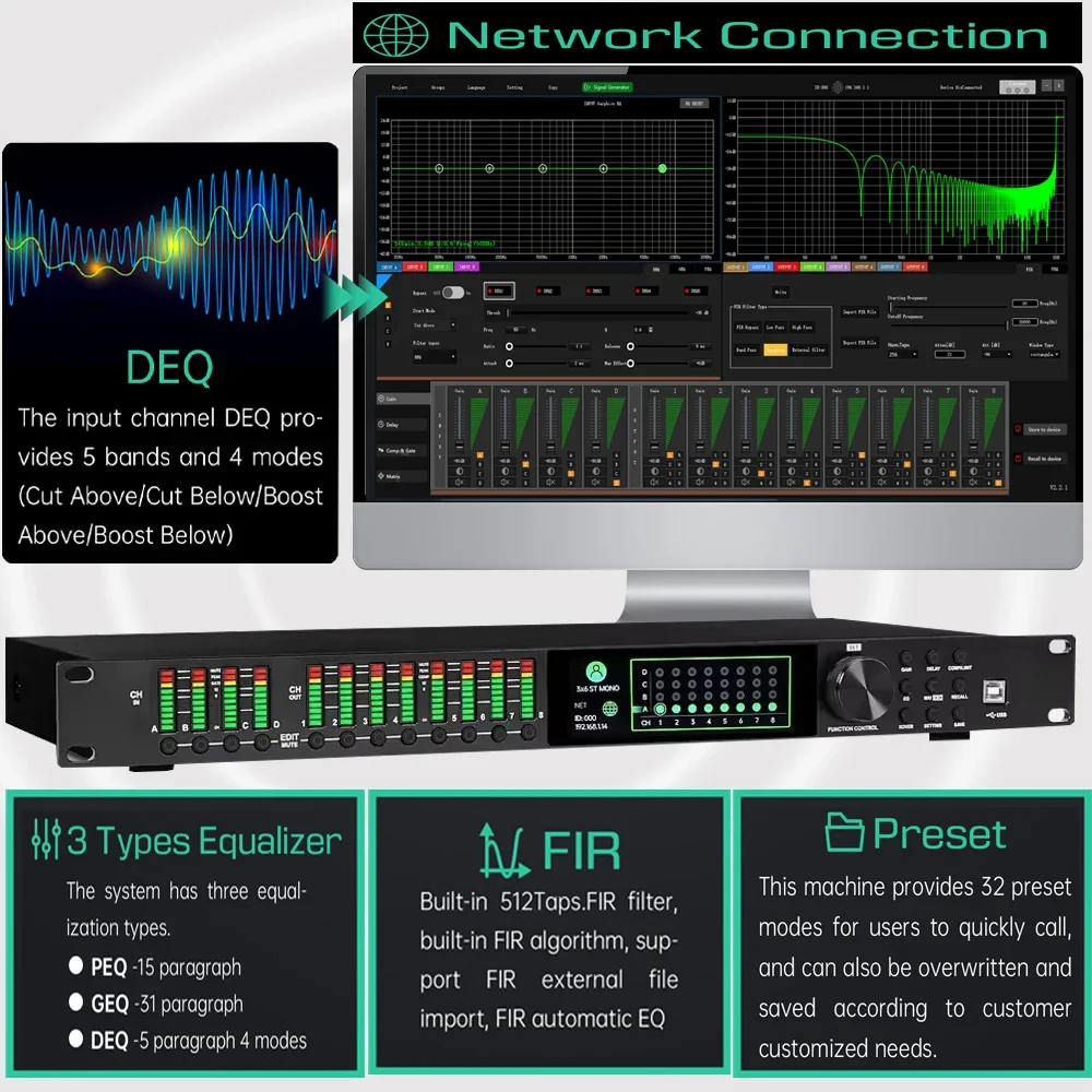 LD Series Professional Digital Audio Processor 32bit Driverack Audio Processor DSP With Fir Speaker Management System