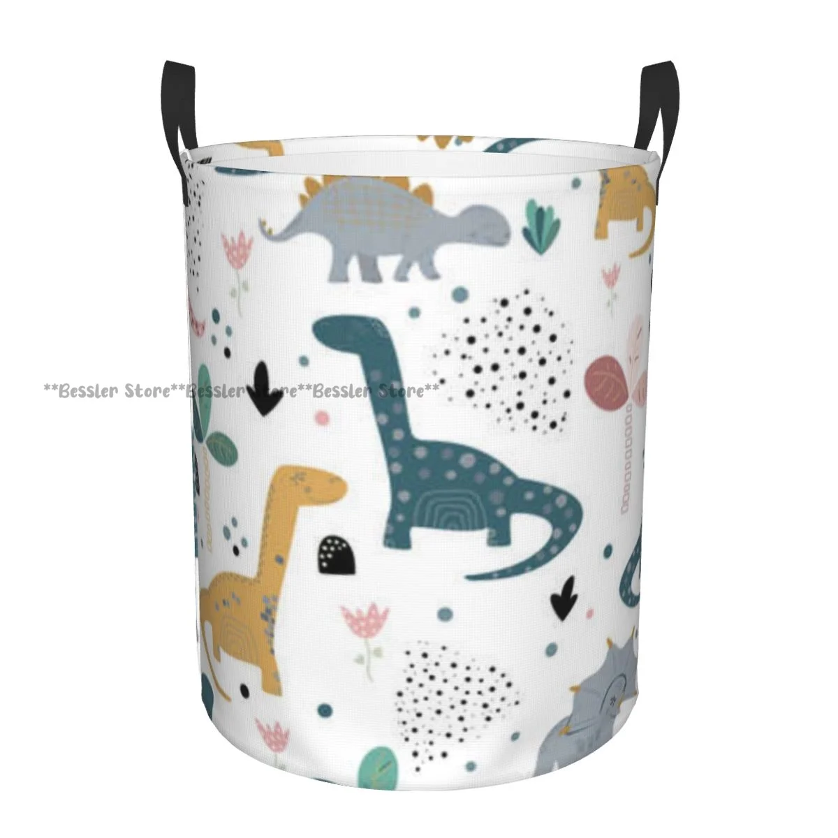 Hand Drawn Dino In Scandinavian Style Laundry Basket Folding Dirty Clothes Toys Storage Bucket Household