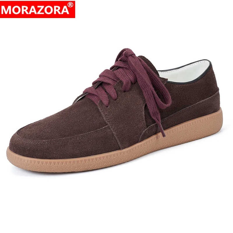 

MORAZORA Big Size 34-43 New Cow Suede Flat Sneakers Women Shoes Leopard Casual Shoes Horsehair Female Flats