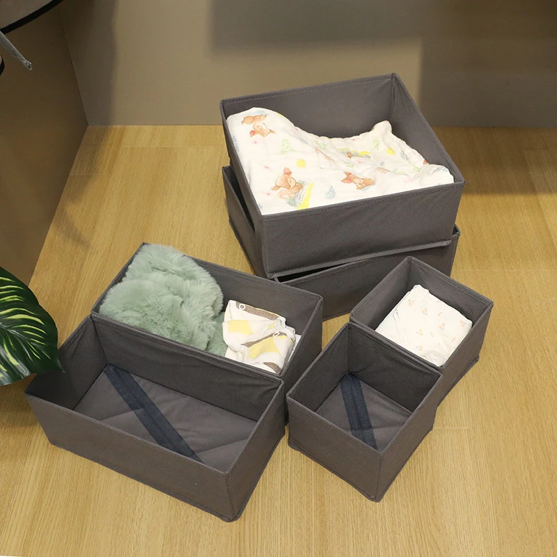 6PCS/set Underwear Storage Box Foldable Clothes Organizer Non-woven Bra Socks Containers Closet Ties Case