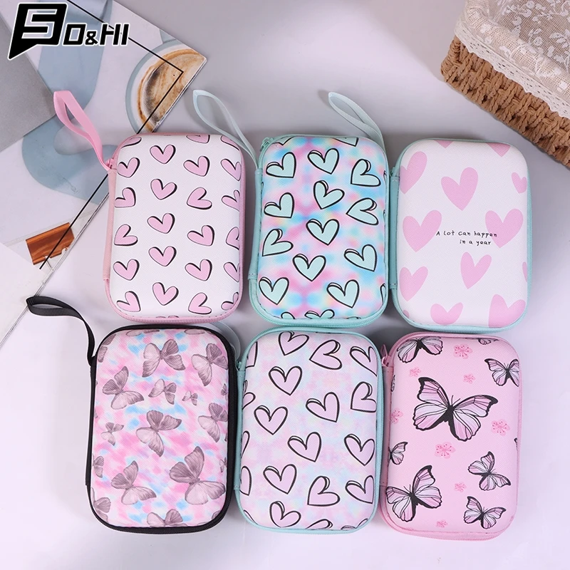 Heart Butterfly Headphone Data Cable Storage Bags Charger Power Bank Rectangular Box Zipper Bag Pocket Pouch