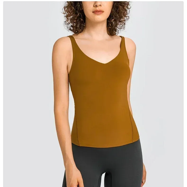 Chaleco deportivo de Pilates para mujer, Tops con cuello en V y almohadilla para el pecho, espalda Sexy, alta elasticidad, transpirable, de secado rápido, para Fitness y correr