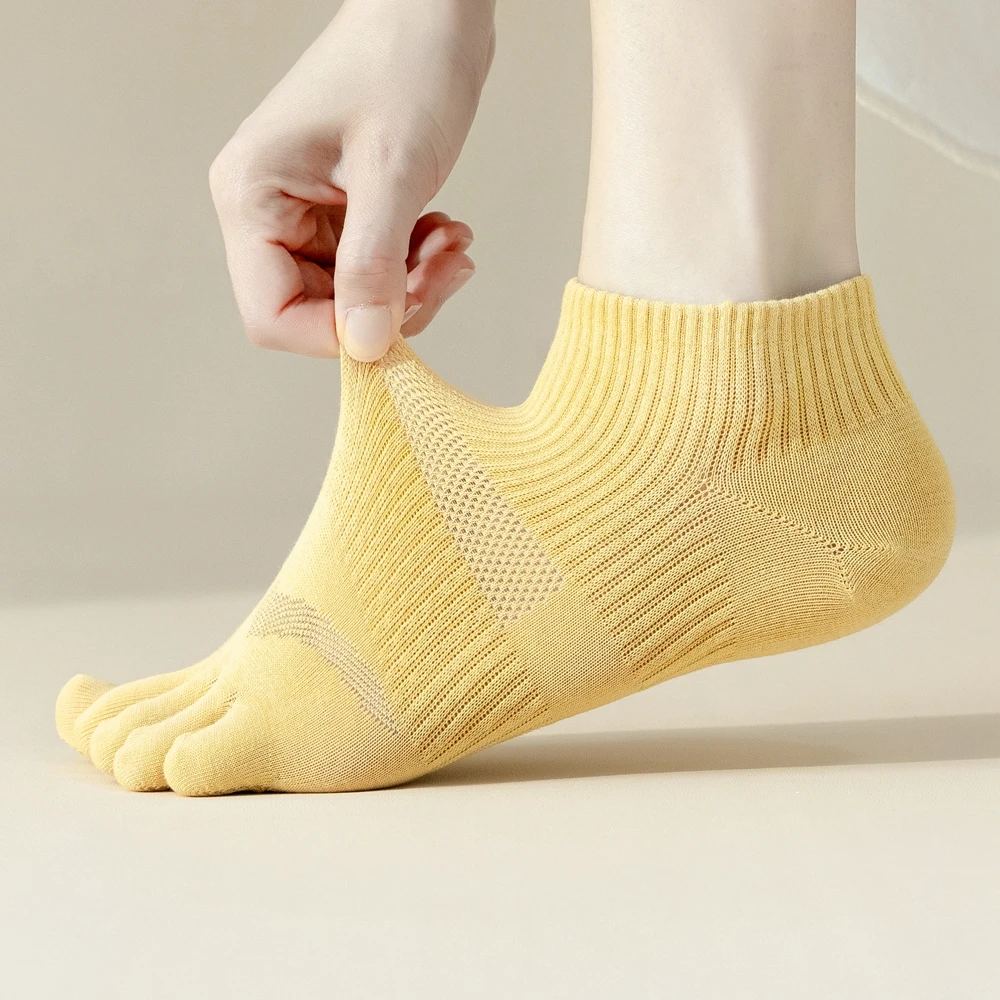 5 Pairs Five Fingers Socks Women Cotton Mesh Summer Toe Socks Sports Anti-slip Low Cut Ankle Socks with With Separate Fingers