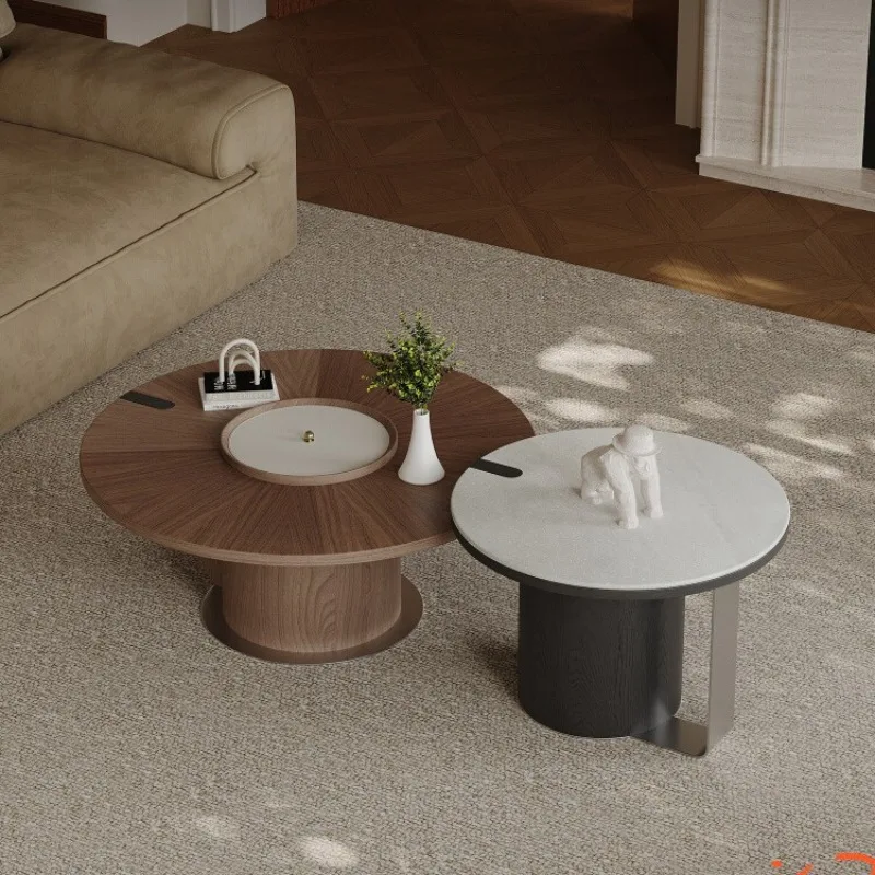 

Medieval marble coffee table combination round living room home designer saddle leather storage tea table