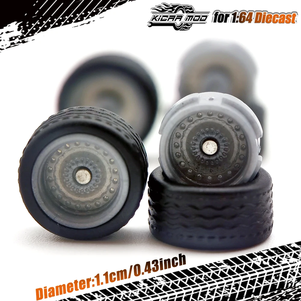 1/64 Modellauto-Räder mit abnehmbaren Gummireifen, geschlossene Speichen, Umbauteile für Druckguss-Spielzeugautos, D:11mm, 1 Set – Detail 7