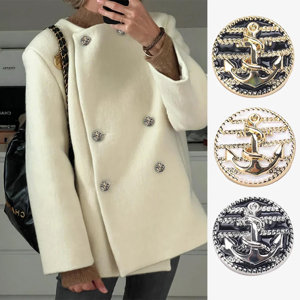 Fashion Striped Anchor Design Metal Round Buttons,DIY Sewing Accessories,Shirt Suit Jacket Coat Decorative Buttons,10pcs/set