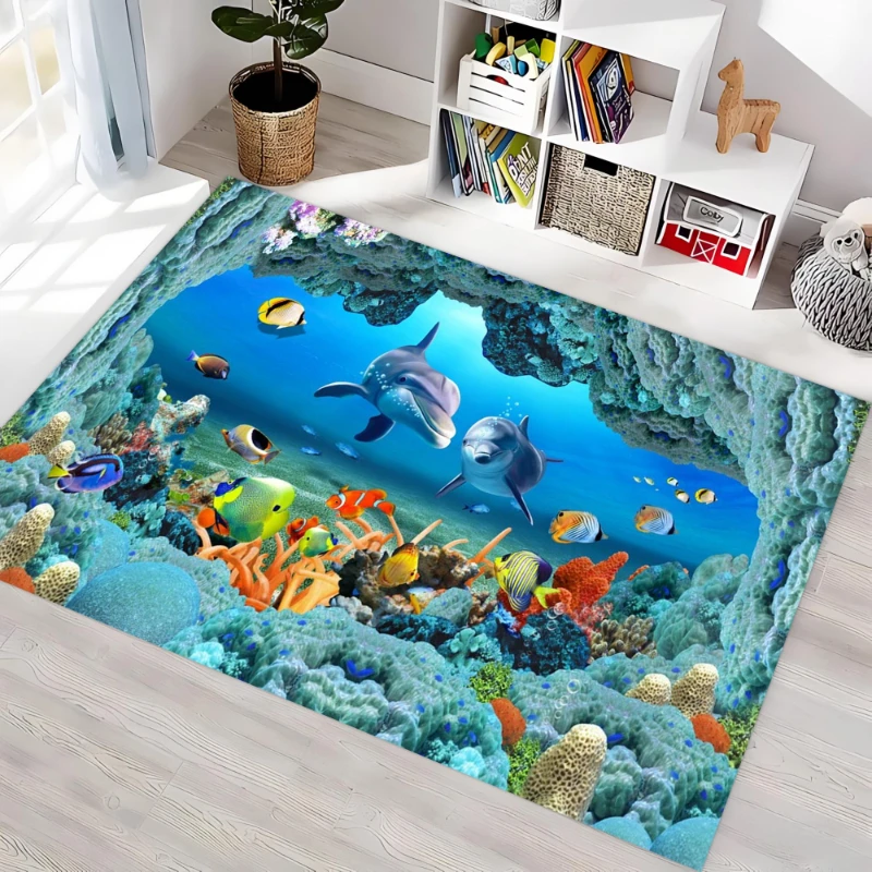 Undersea Coral Dolphin Tropical Fish carpet,lounge coffee table,entrance hallway,study room Welcome rug,Non Slip Rug,Present