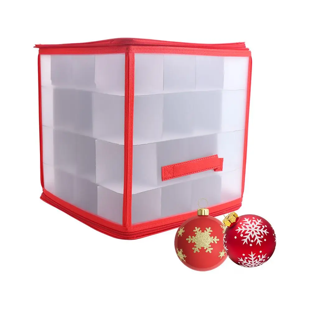 64-Grid Baubles Storage Box Translucent Dual Zipper Christmas Ball Storage Containers with Lid Decorations Organizer