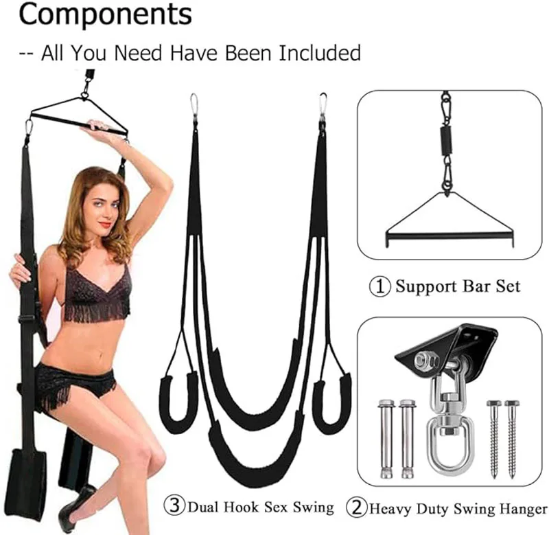 Sex Swing, 360 Degree Spinning Sex Swing with Headrest Dual Hook Sling Adult Games Adventure Toys for Naughty Couple