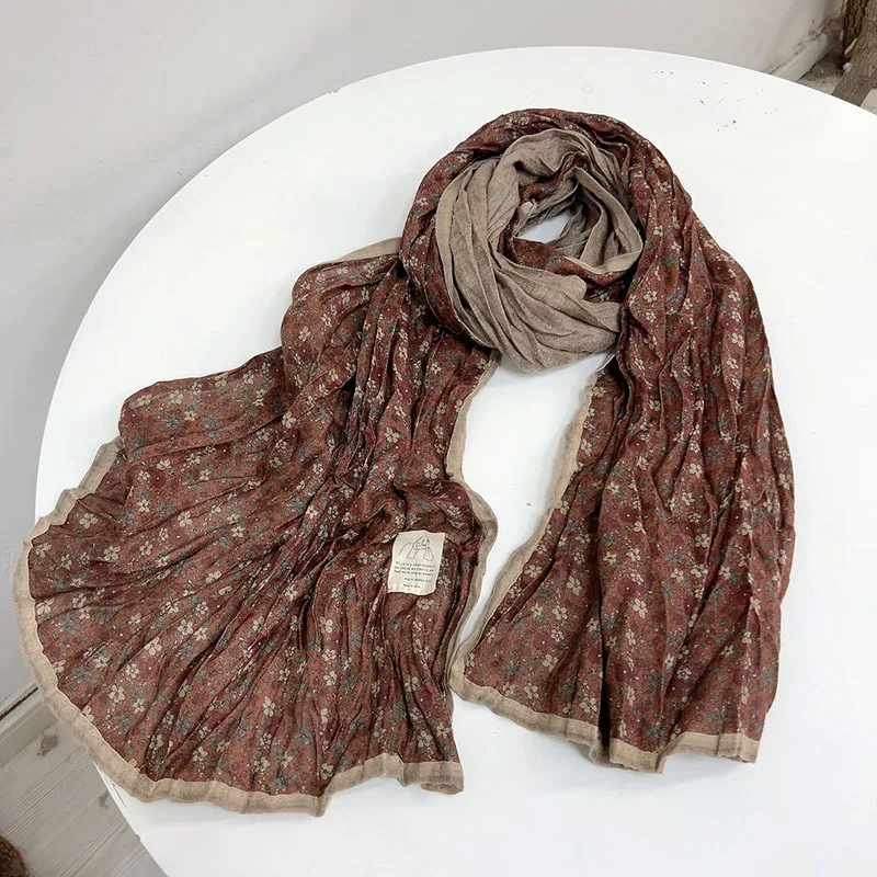 Korean Cotton Retro Scarf Spring And Autumn New Floral Scarf Fashion Female Thin Breathable Shawl
