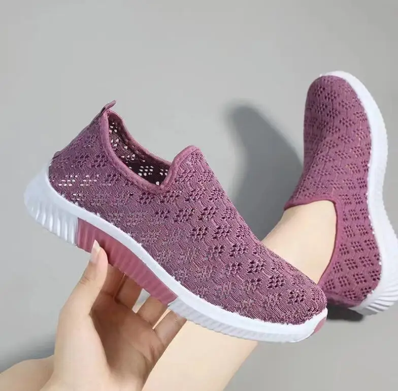 Letnie buty na świeżym powietrzu Damskie letnie siatkowe oddychające płaskie buty Lekkie tenisówki Damskie mokasyny