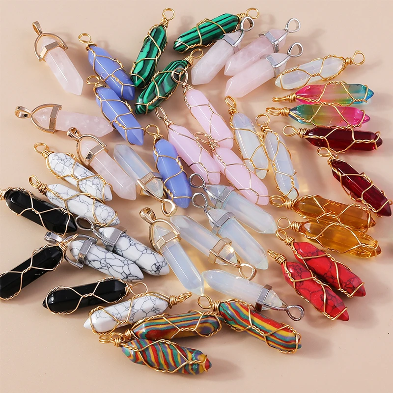 Tusember Mix 5 Stück natürlicher Edelstein Quarzkristall sechseckiger Anhänger Reiki Steine für DIY Schmuckherstellung Halskette Ohrringe Handwerk – Detail 2